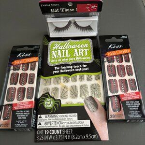 Mix Lot Halloween Kiss Nail Art Peel & Stick 4 Nail Arts / 1 Fake Eyelashes
